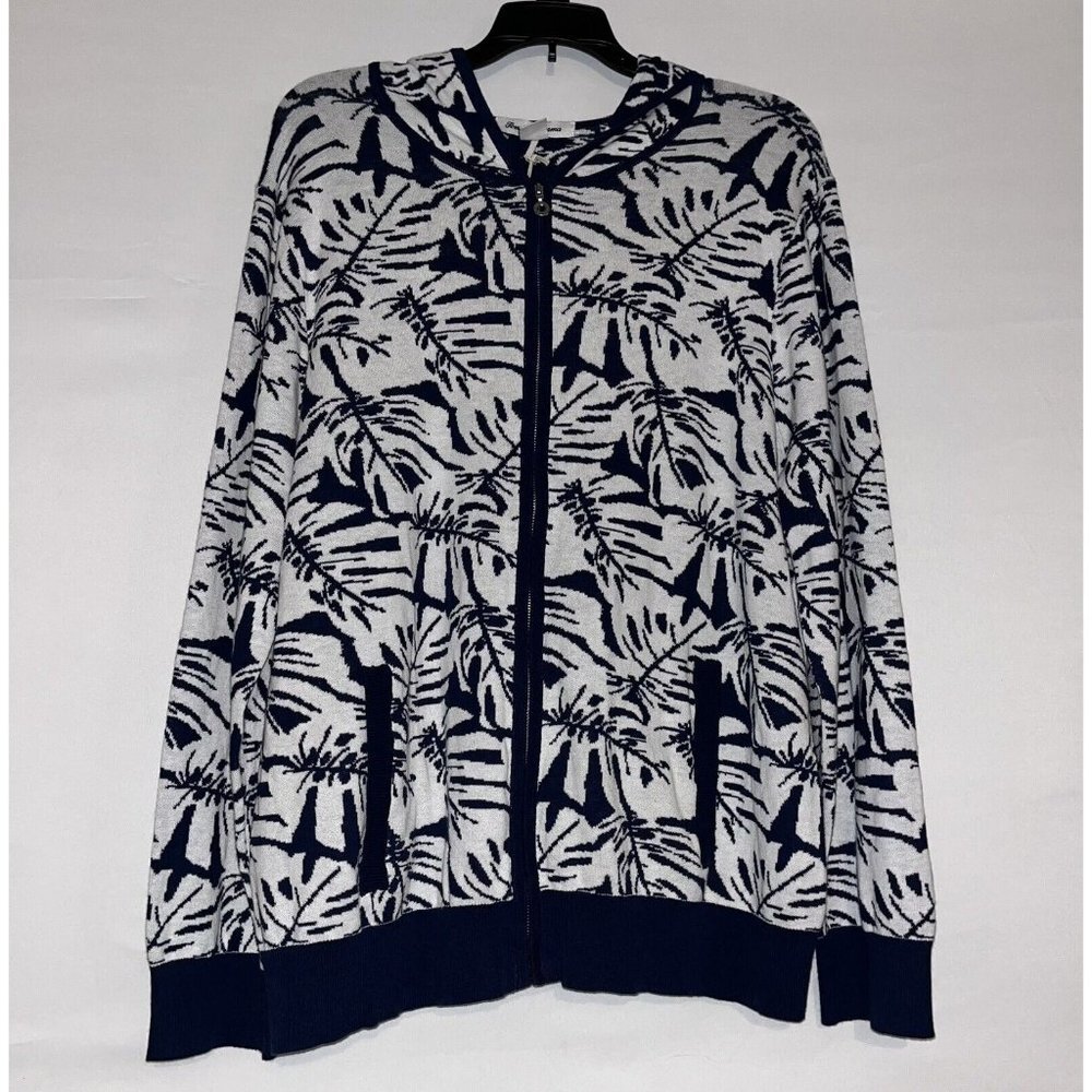 NEW NWT SIZE XL ZIPPER TOMMY BAHAMA BLUE & WHITE CARDIGAN/SWEATER WITH A HOOD.